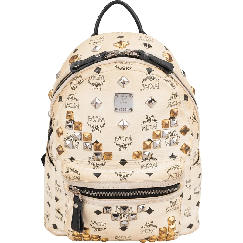 MCM Visetos Monogram Stark Studded Small Backpack