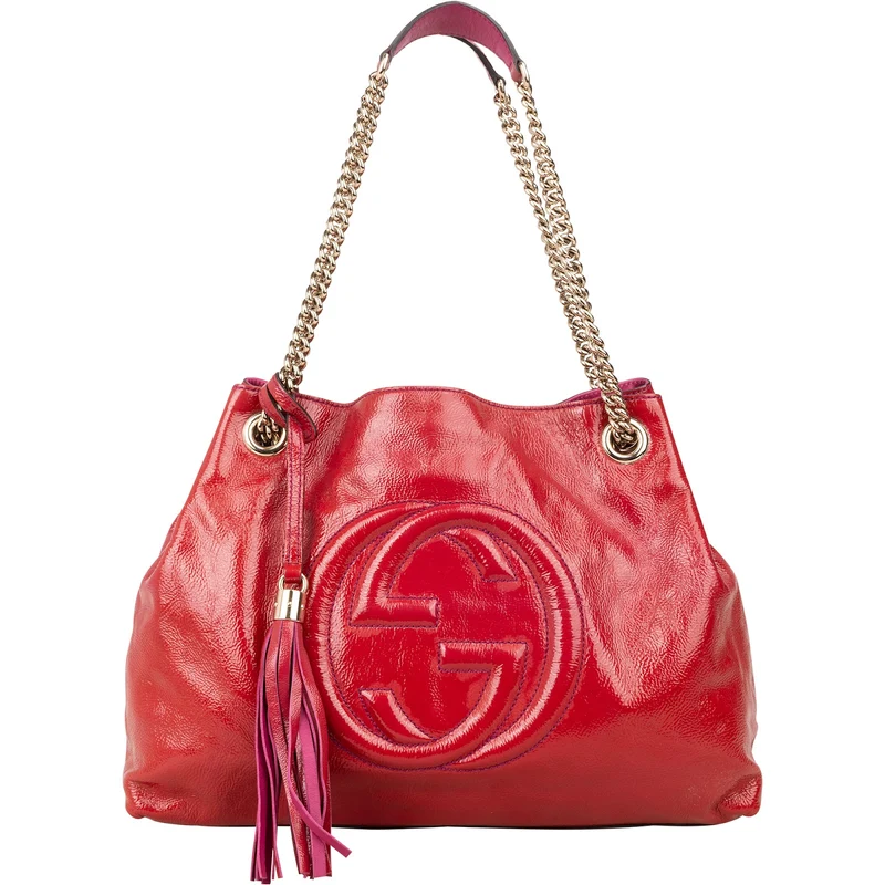 Gucci Patent Leather Soho Chain Tote Crossbody Bag