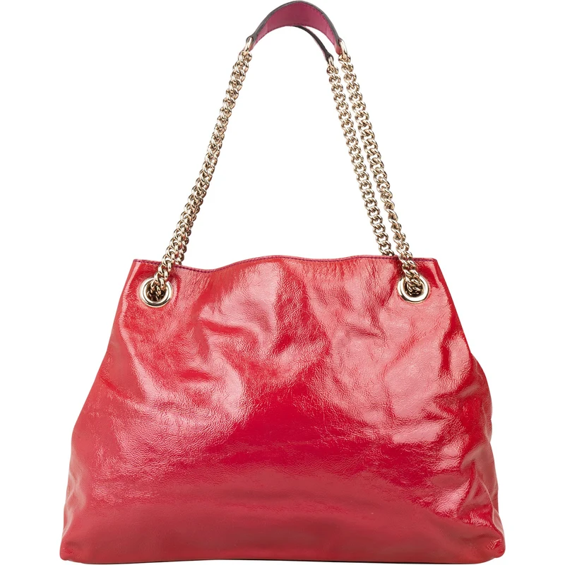 Gucci Patent Leather Soho Chain Tote Crossbody Bag