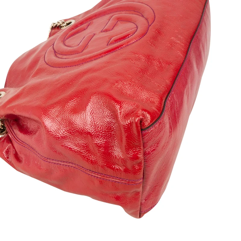 Gucci Patent Leather Soho Chain Tote Crossbody Bag
