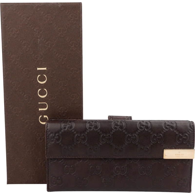 Gucci Guccissima Leather Metal Bar Continental Wallet