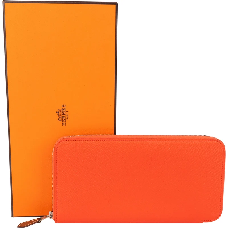 Hermès Orange Epsom Leather Azap Silk In Long Wallet