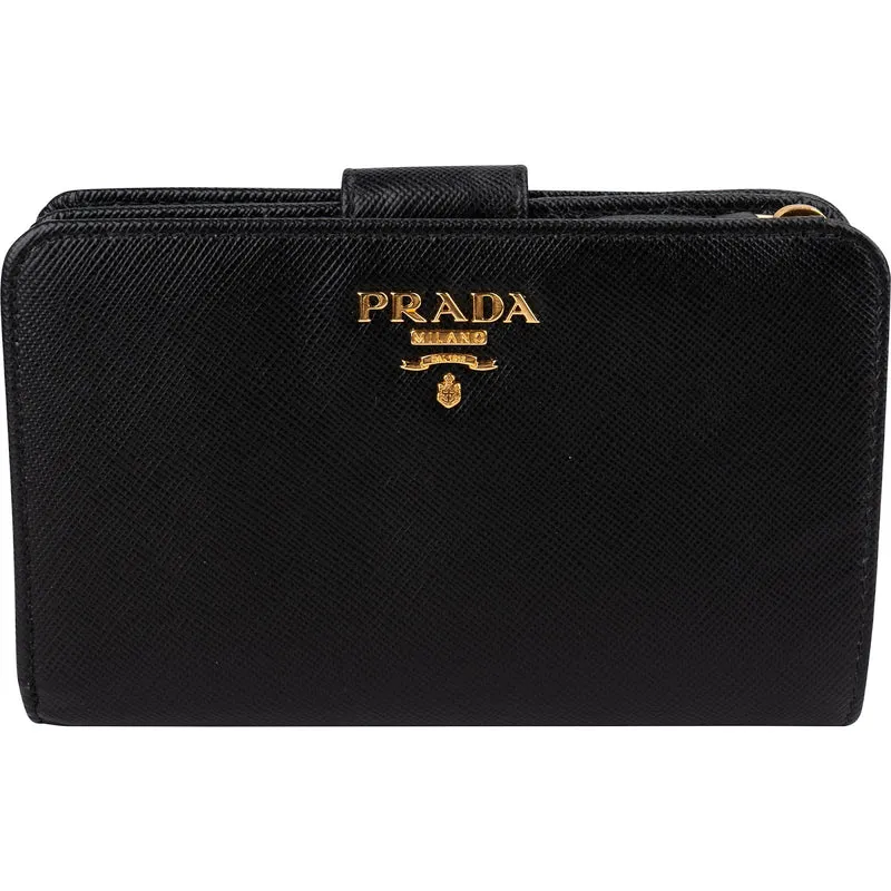 Prada Black Saffiano Leather Small Compact Wallet