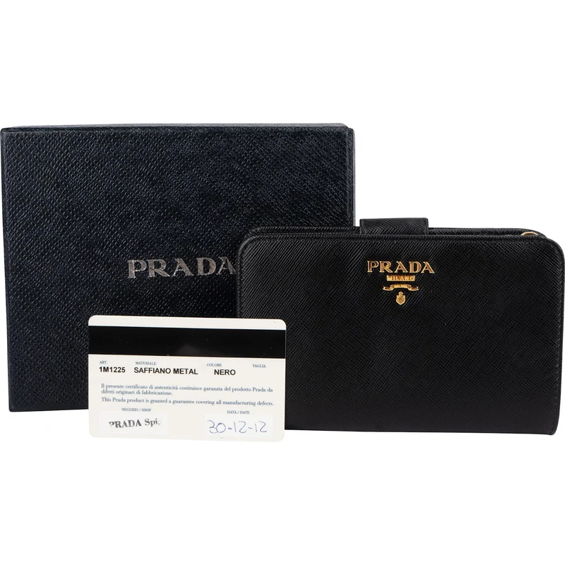 Prada Black Saffiano Leather Small Compact Wallet