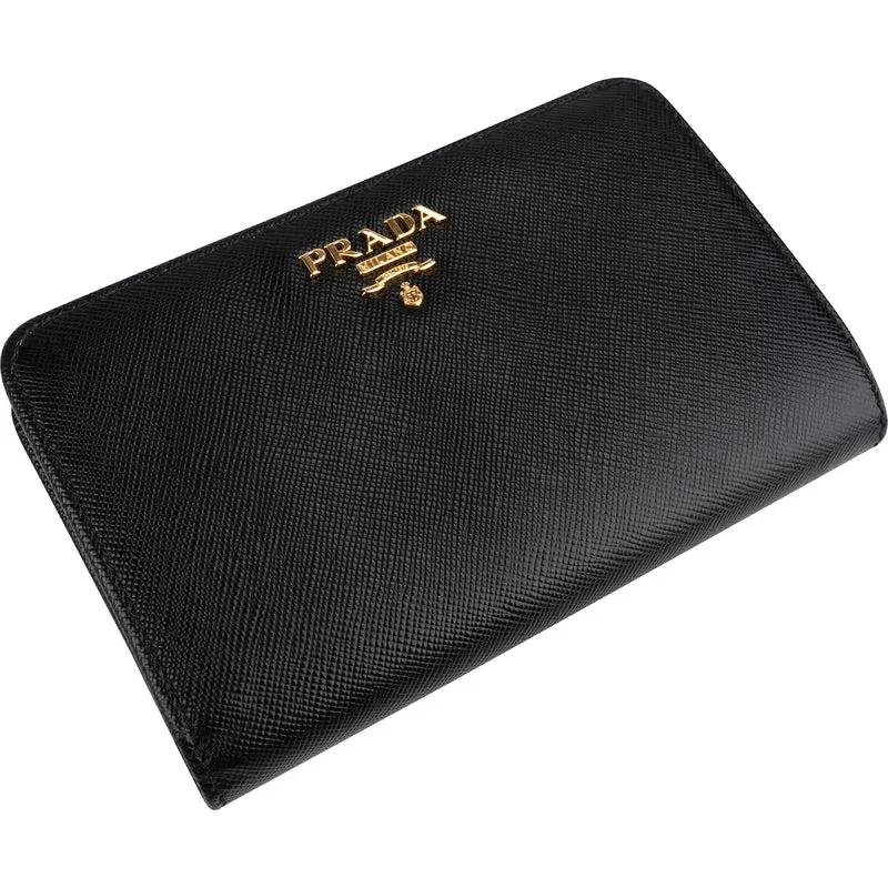 Prada Black Saffiano Leather Small Compact Wallet