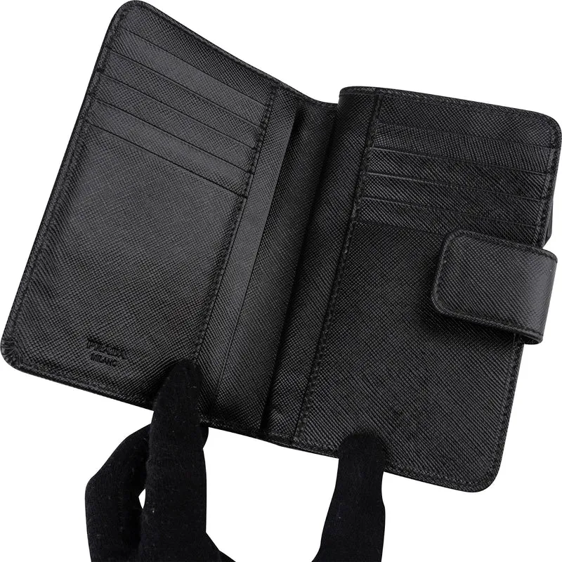 Prada Black Saffiano Leather Small Compact Wallet