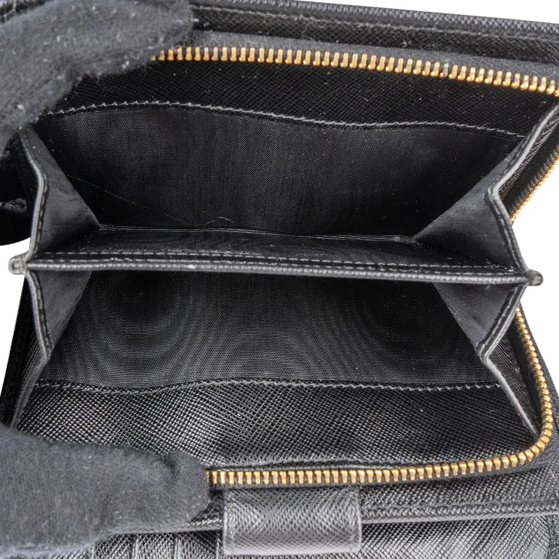 Prada Black Saffiano Leather Small Compact Wallet