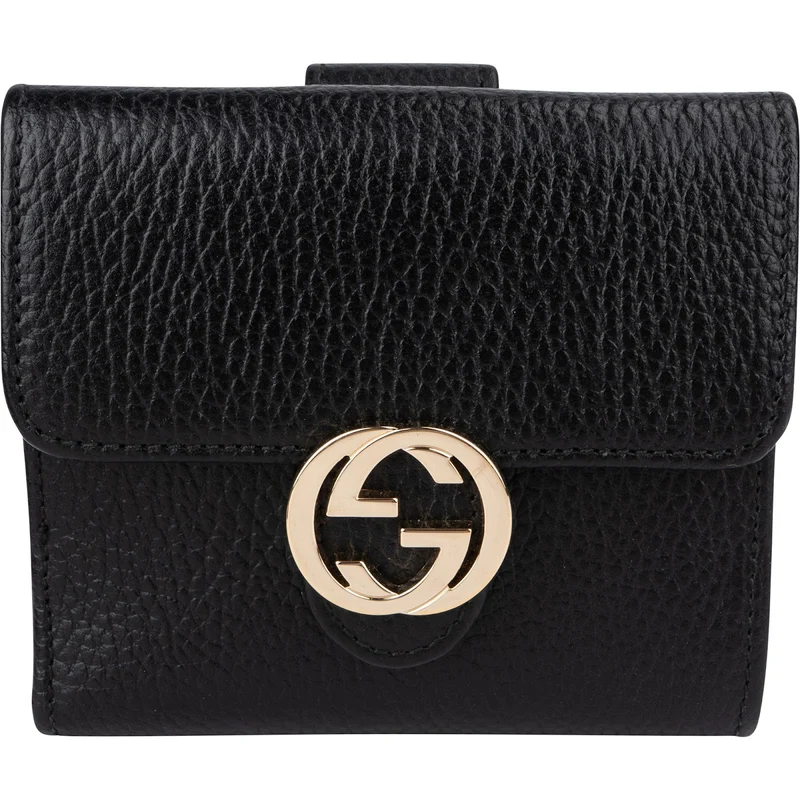 Gucci Grained Leather Interlocking GG Compact Wallet