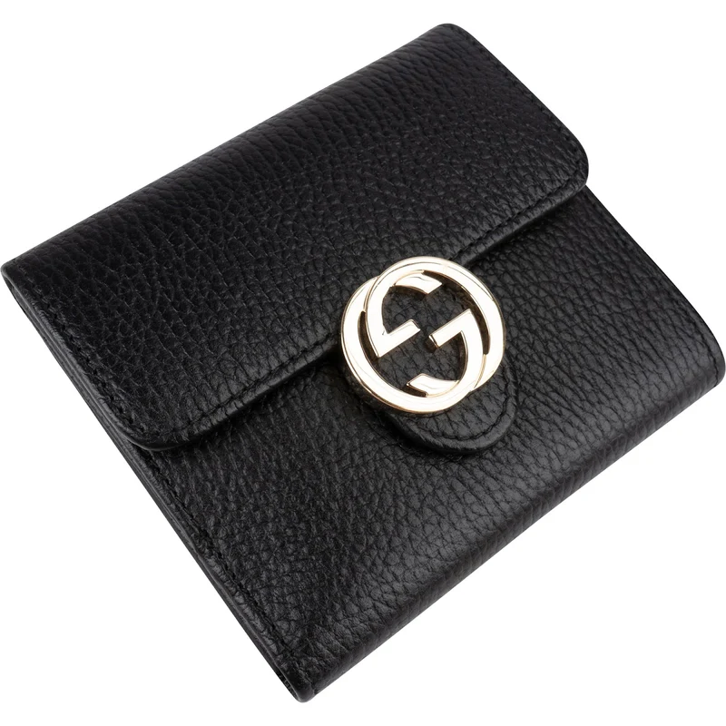 Gucci Grained Leather Interlocking GG Compact Wallet
