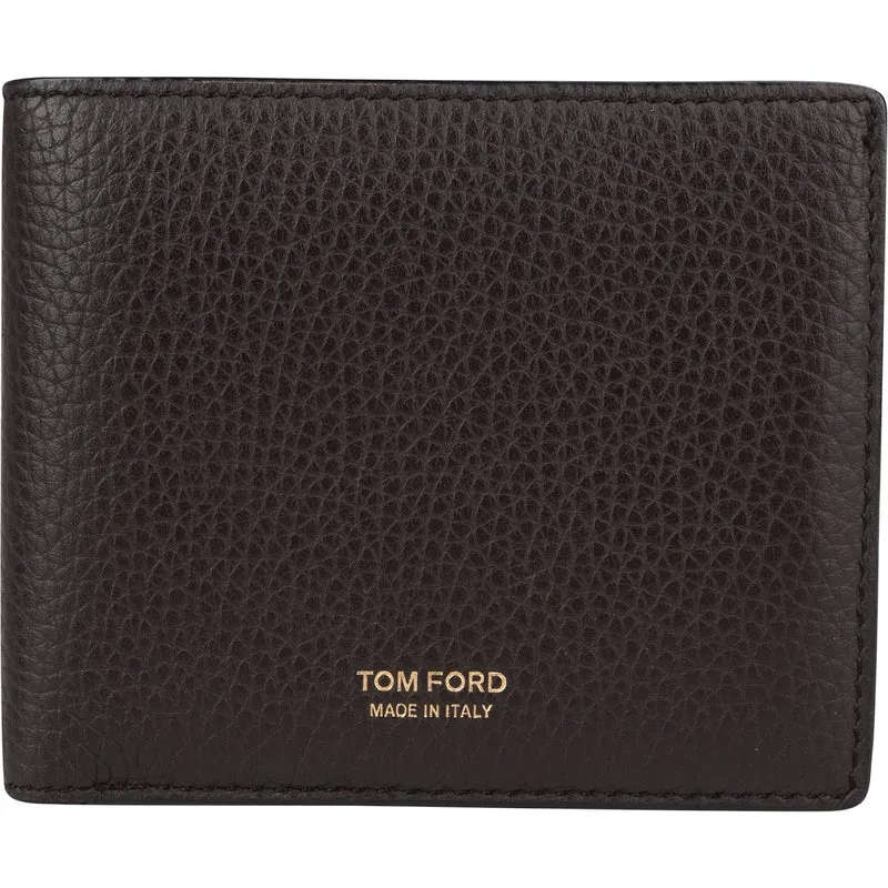 Tom Ford Brown Grained Calfskin Bifold Card Holder Wallet