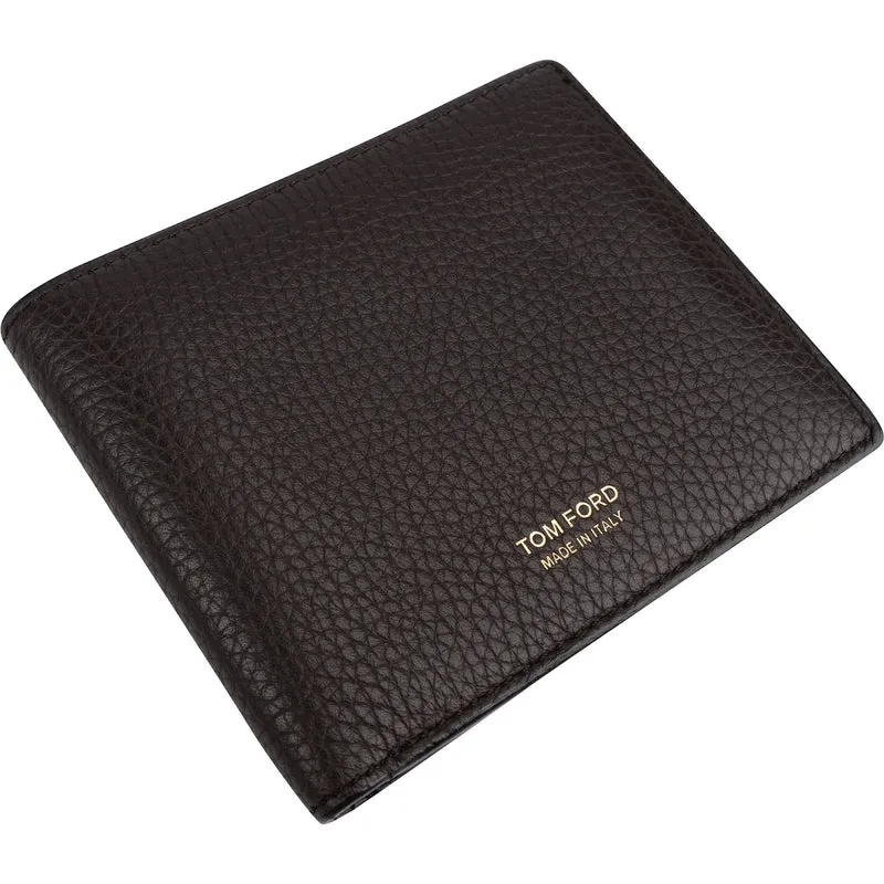 Tom Ford Brown Grained Calfskin Bifold Card Holder Wallet