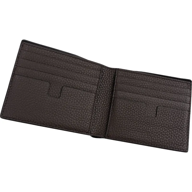 Tom Ford Brown Grained Calfskin Bifold Card Holder Wallet