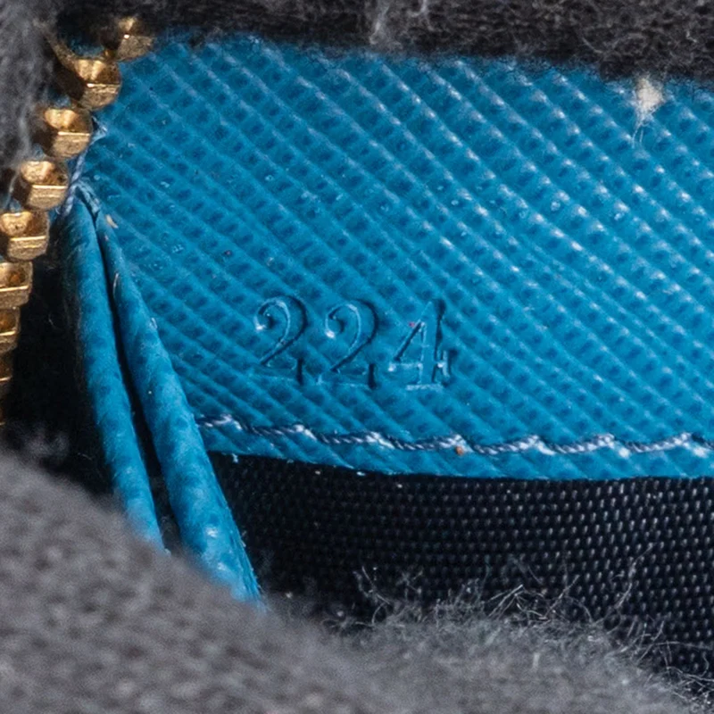 Prada Blue Saffiano Leather Zip Around Wallet
