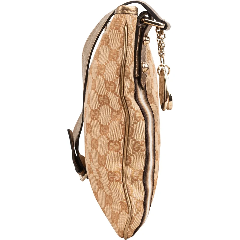 Gucci Monogram GG Canvas Lovely Heart Stripe Metallic Leather Crossbody Bag