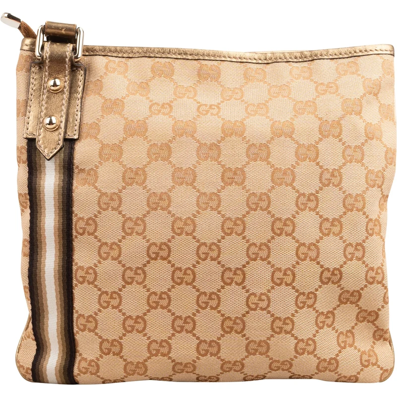 Gucci Monogram GG Canvas Lovely Heart Stripe Metallic Leather Crossbody Bag