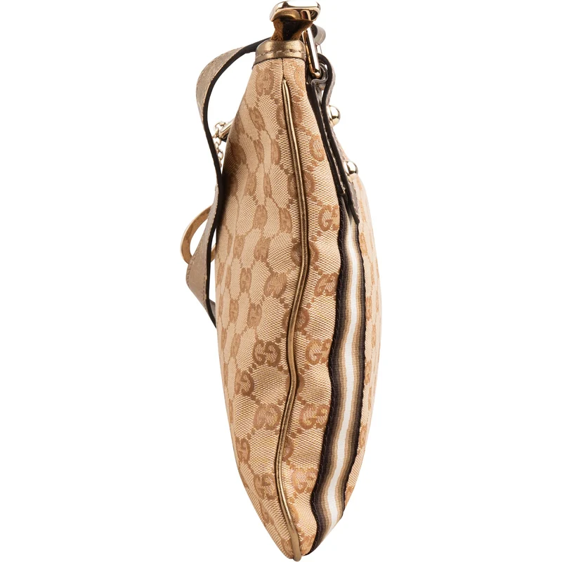 Gucci Monogram GG Canvas Lovely Heart Stripe Metallic Leather Crossbody Bag