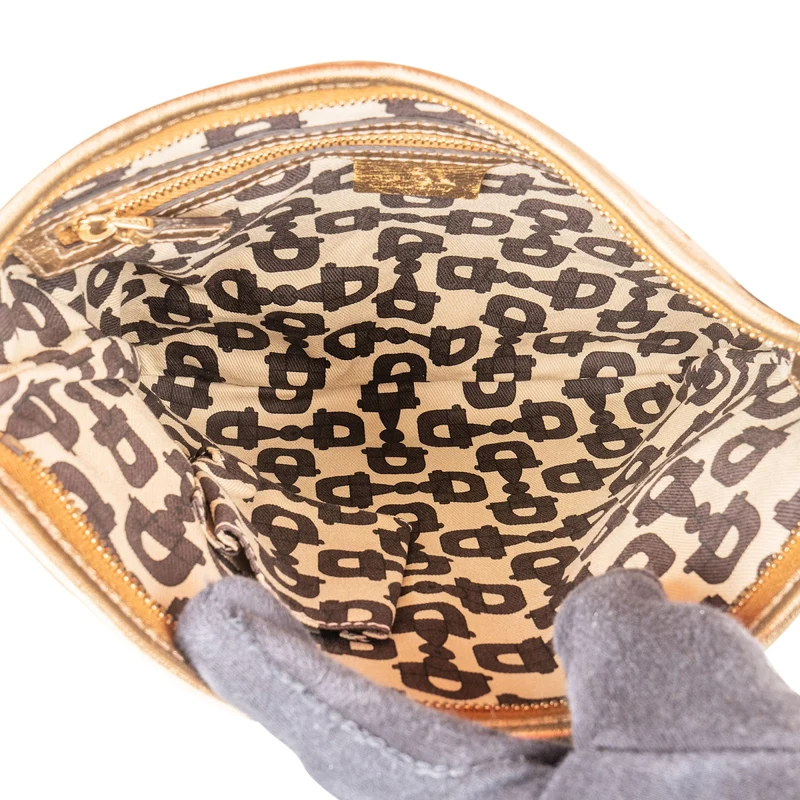 Gucci Monogram GG Canvas Lovely Heart Stripe Metallic Leather Crossbody Bag