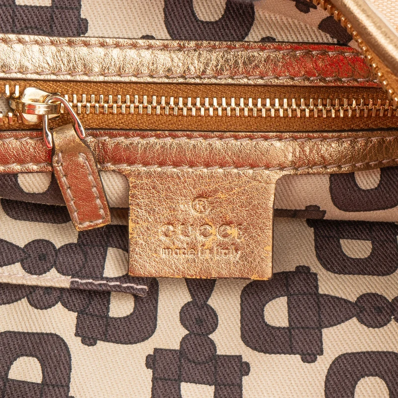 Gucci Monogram GG Canvas Lovely Heart Stripe Metallic Leather Crossbody Bag