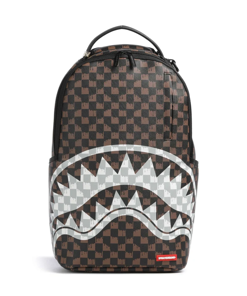 Sprayground Brown And Cream Drip Check Shark Rucksack brown