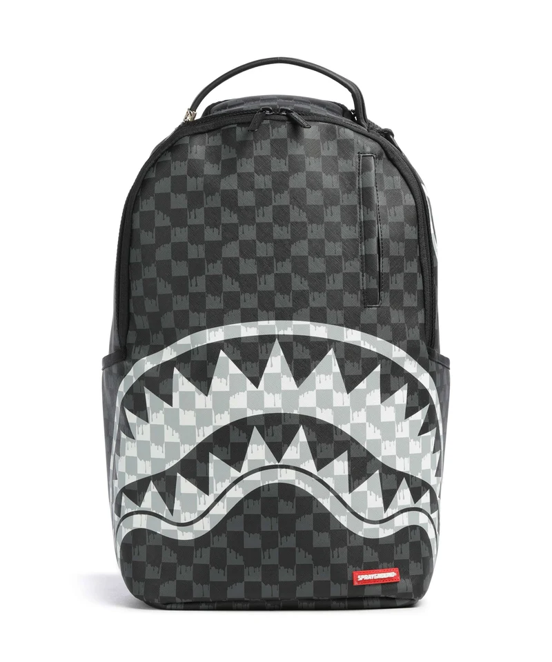 Sprayground Black And White Drip Check Shark Rucksack black