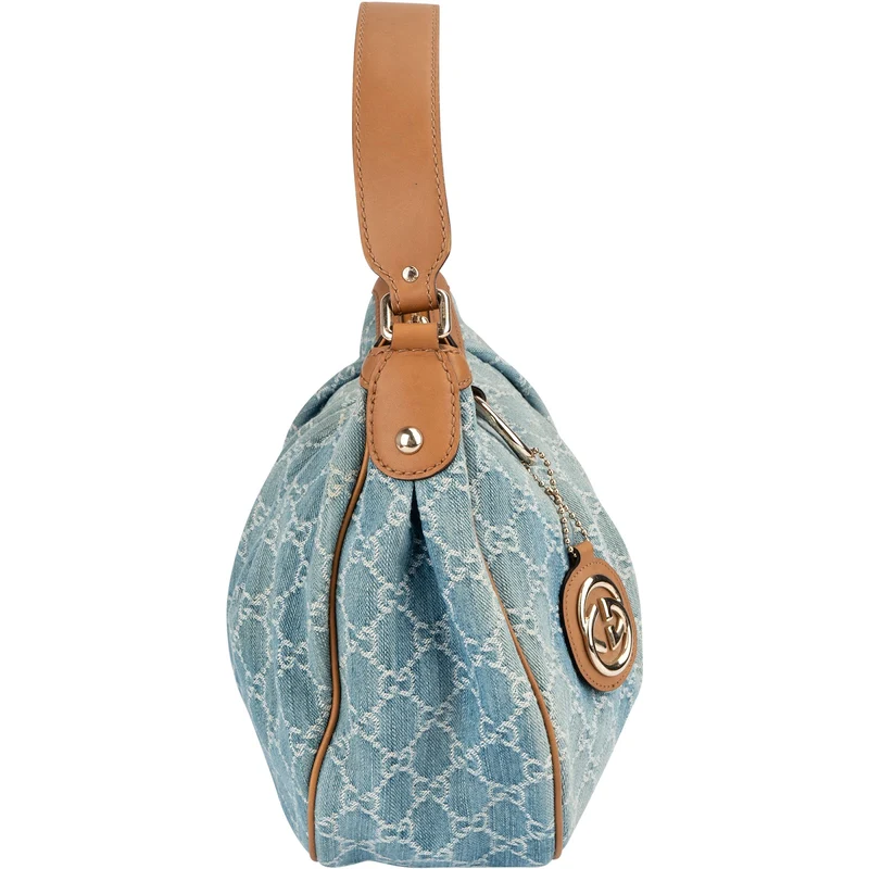 Gucci Denim Monogram GG Sukey Hobo Shoulder Bag