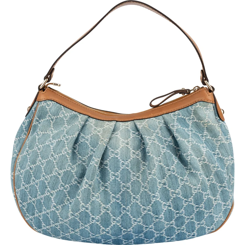 Gucci Denim Monogram GG Sukey Hobo Shoulder Bag
