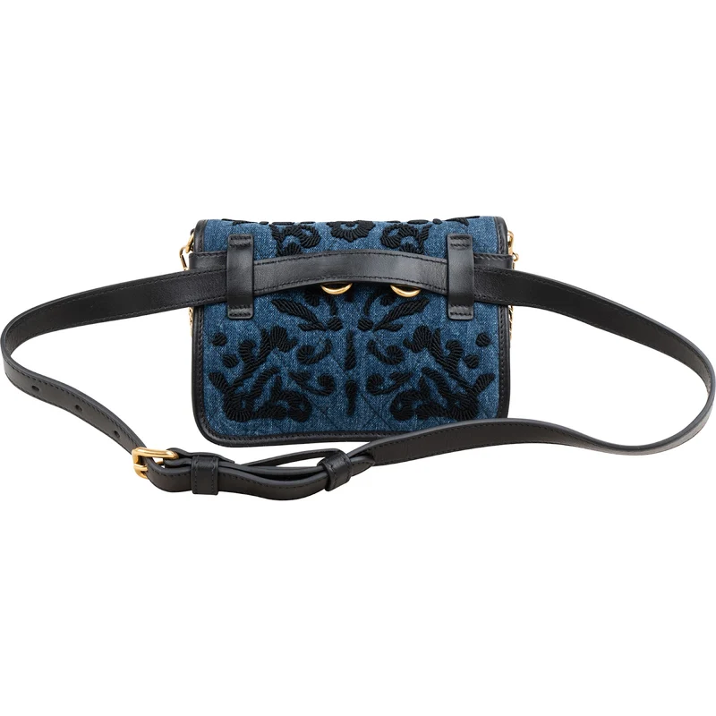 Prada Multicolor Embroidered Denim Cahier Belt Crossbody Bag
