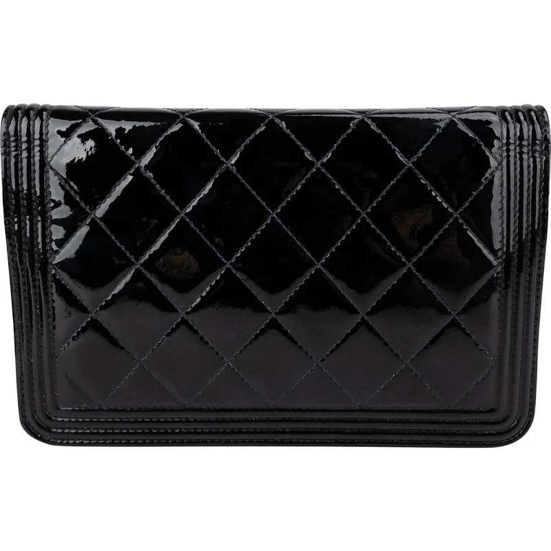 Chanel Patent Leather Quilted Boy Wallet On Chain Crossbody Bag