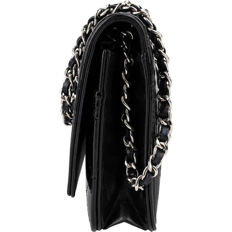 Chanel Patent Leather Quilted Boy Wallet On Chain Crossbody Bag