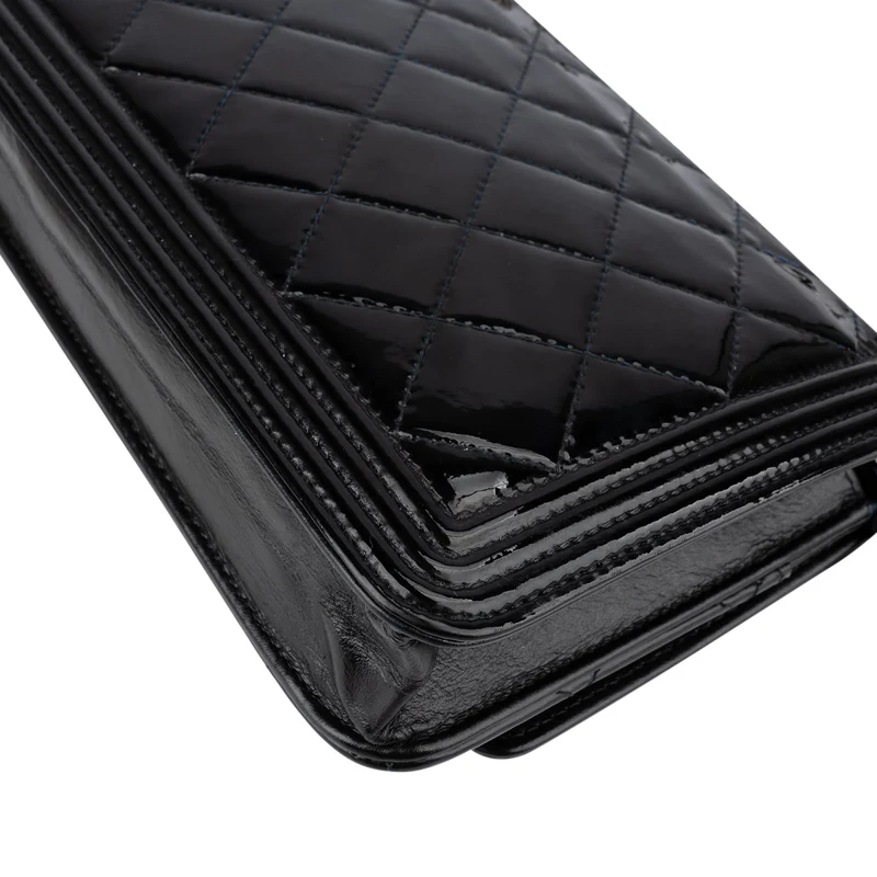 Chanel Patent Leather Quilted Boy Wallet On Chain Crossbody Bag