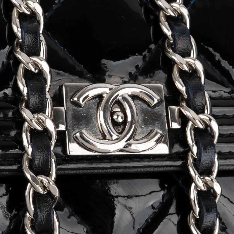 Chanel Patent Leather Quilted Boy Wallet On Chain Crossbody Bag
