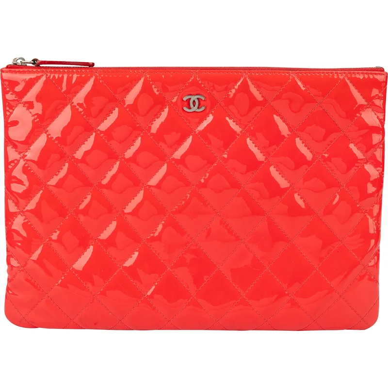 Chanel Quilted Patent Leather CC Clutch