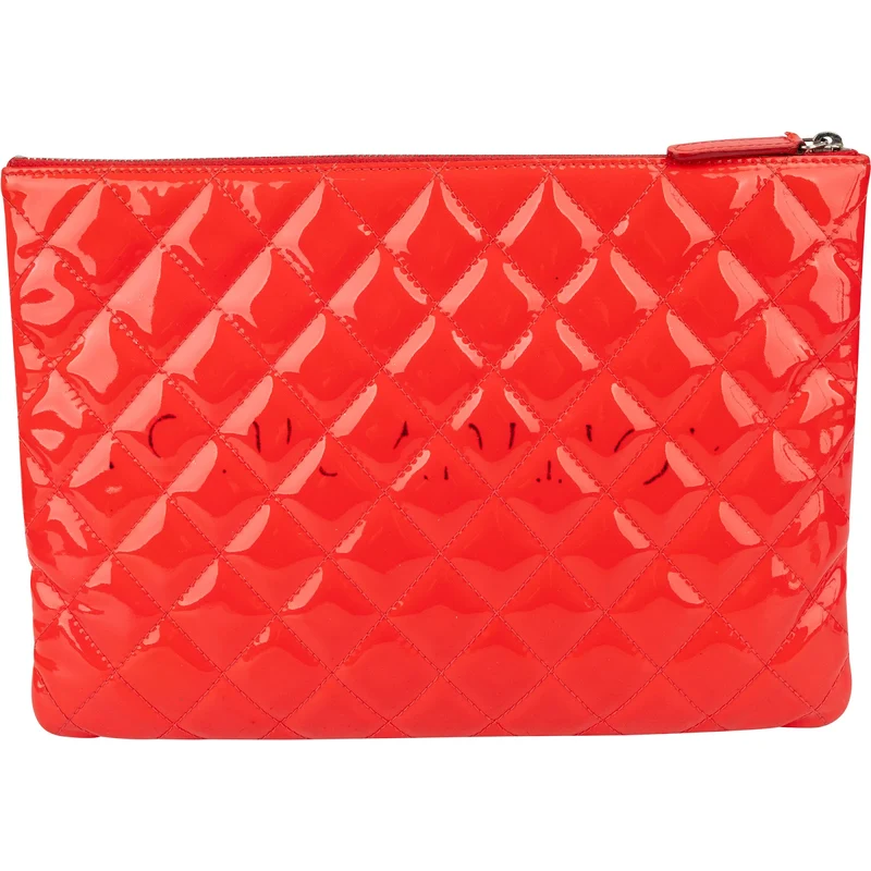 Chanel Quilted Patent Leather CC Clutch