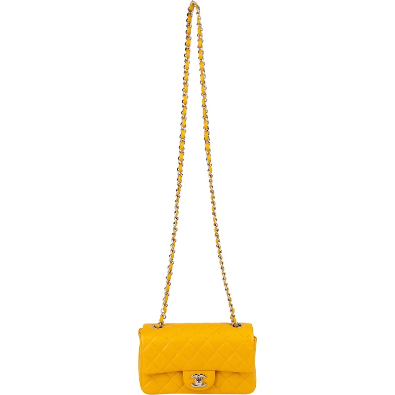 Chanel Quilted Lambskin Palladium Mini Rectangular Single Flap Crossbody Bag