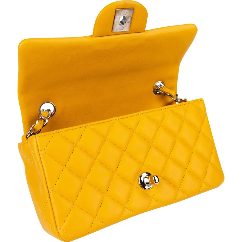 Chanel Quilted Lambskin Palladium Mini Rectangular Single Flap Crossbody Bag