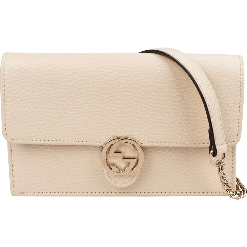 Gucci Grained Leather Interlocking GG Wallet On Chain Crossbody Bag