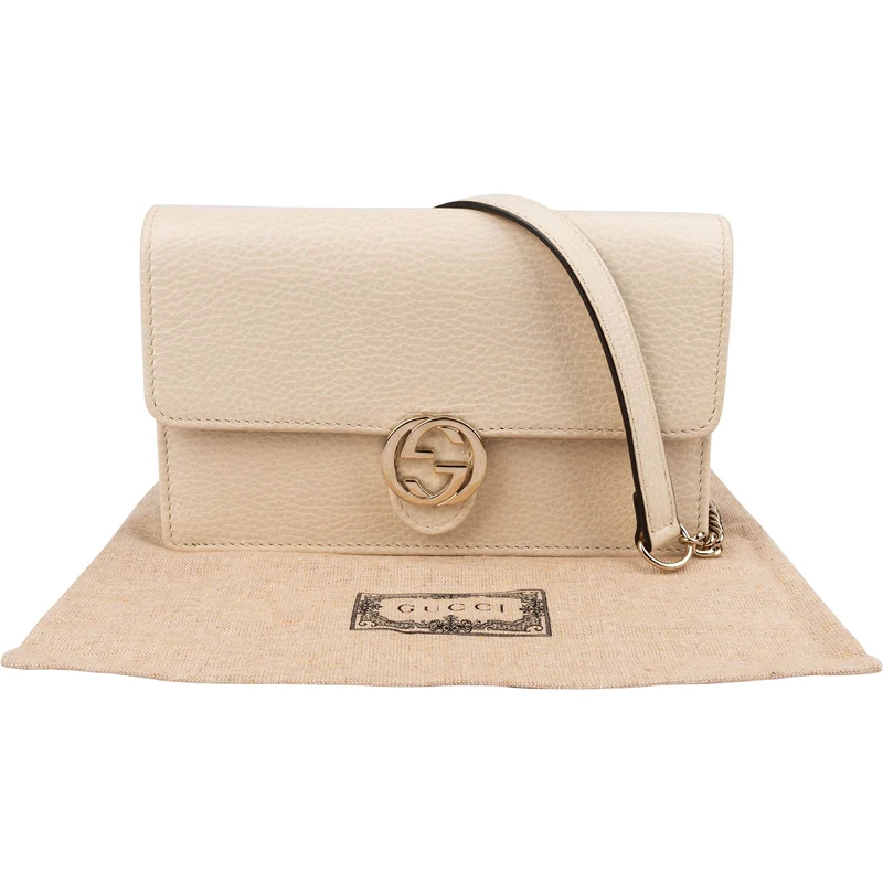 Gucci Grained Leather Interlocking GG Wallet On Chain Crossbody Bag