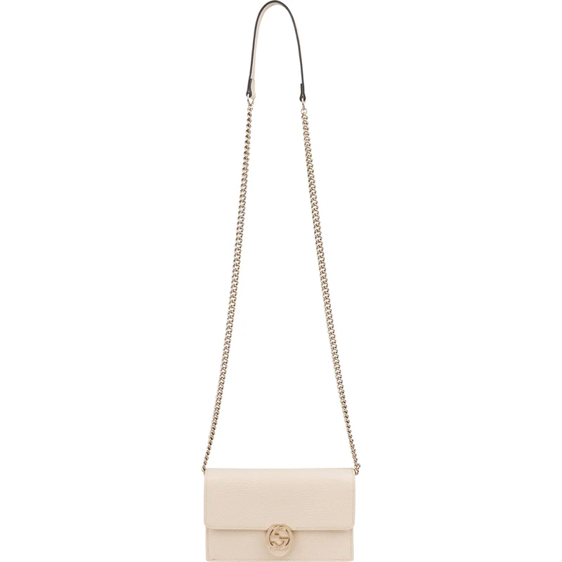 Gucci Grained Leather Interlocking GG Wallet On Chain Crossbody Bag