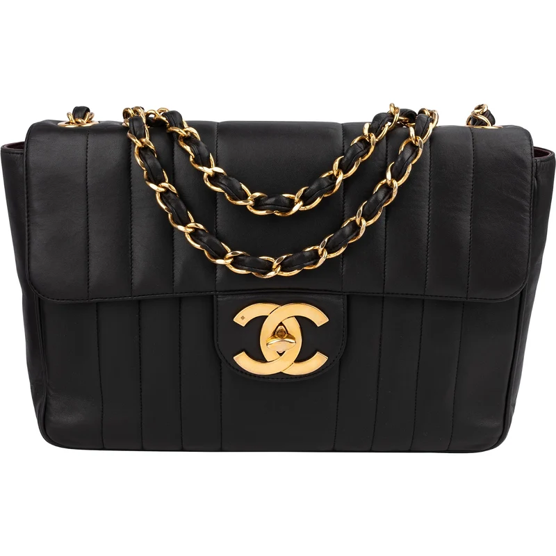 Chanel Vertical Quilted Lambskin 24K Gold Jumbo Single Flap Crossbody Bag