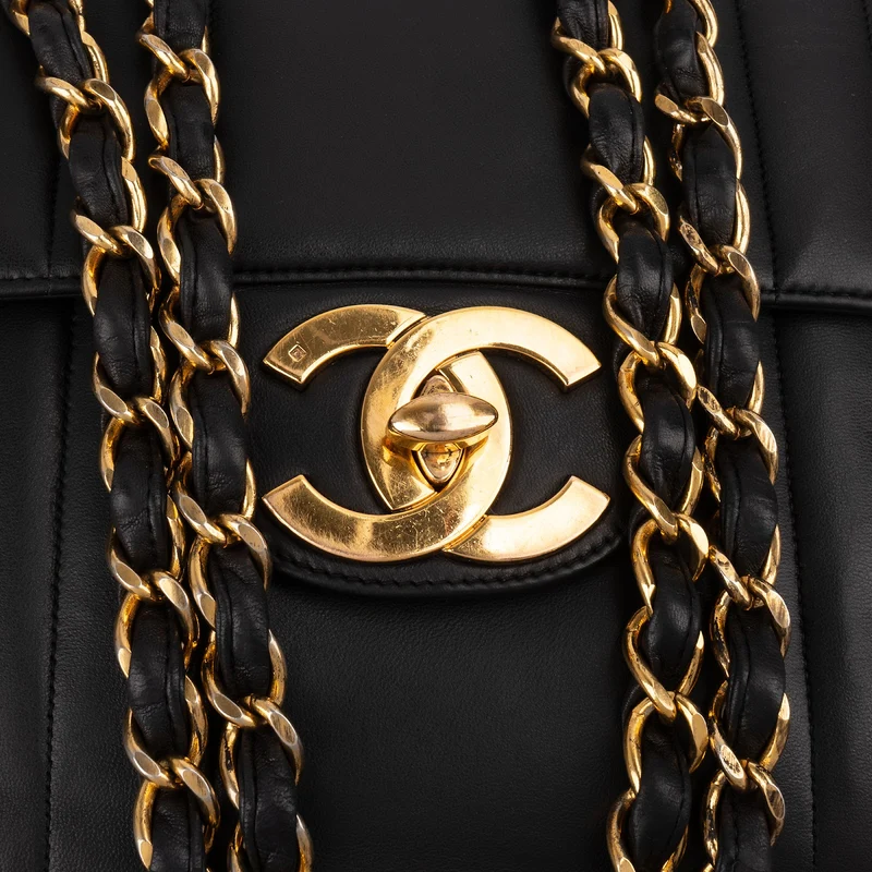 Chanel Vertical Quilted Lambskin 24K Gold Jumbo Single Flap Crossbody Bag