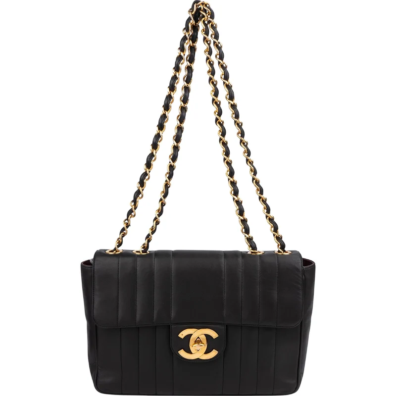 Chanel Vertical Quilted Lambskin 24K Gold Jumbo Single Flap Crossbody Bag