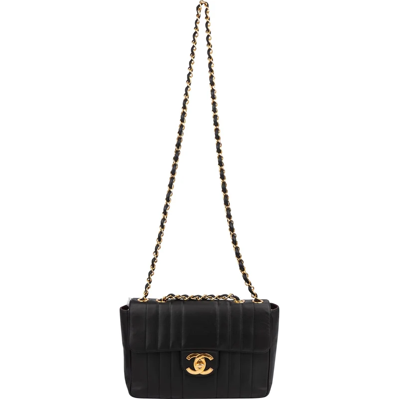 Chanel Vertical Quilted Lambskin 24K Gold Jumbo Single Flap Crossbody Bag
