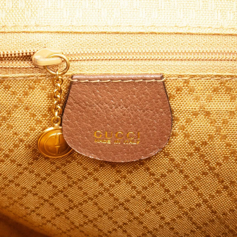 Gucci Brown Pebbled Leather Bamboo Drawstring Backpack
