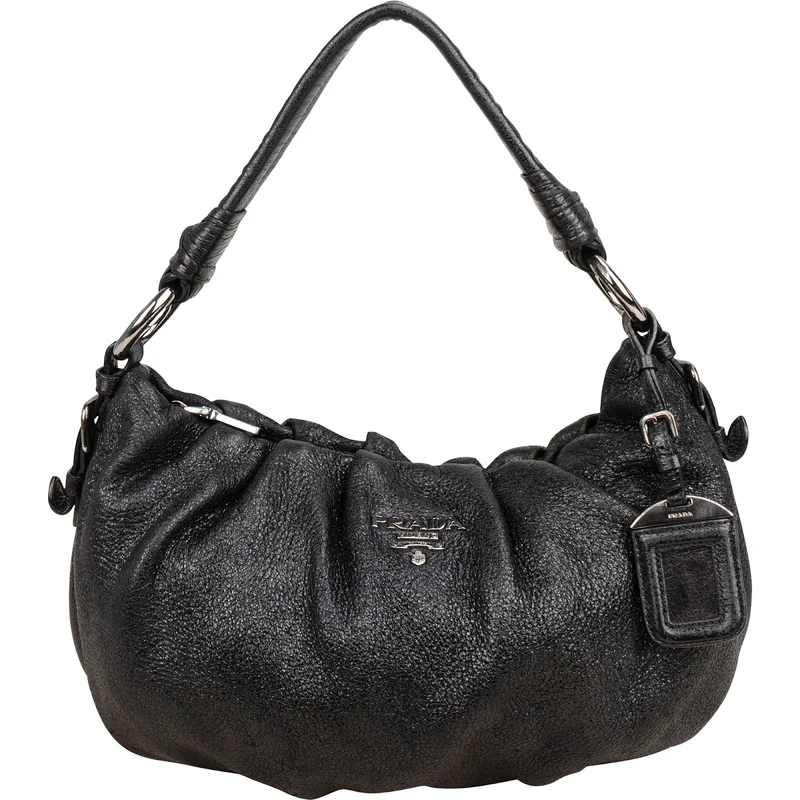 Prada Vitello Daino Ruched Hobo Shoulder Bag