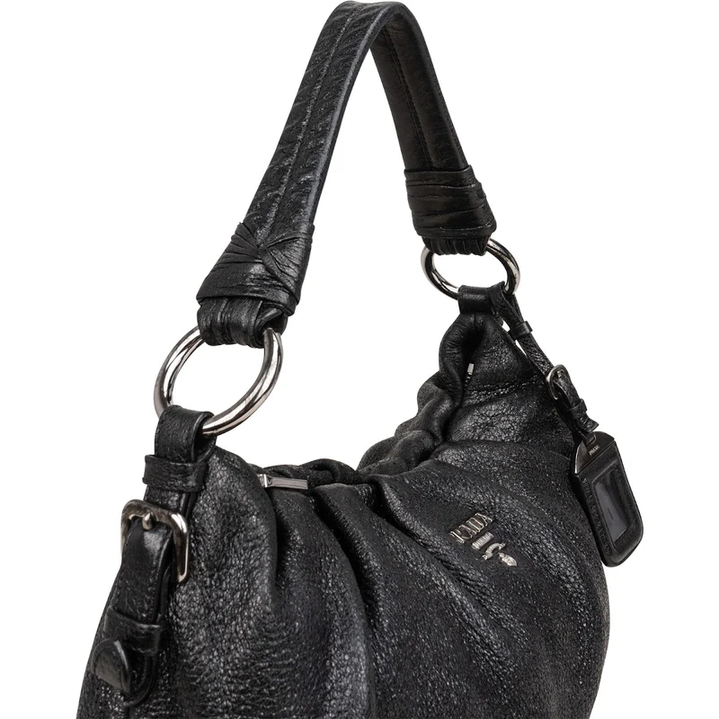 Prada Vitello Daino Ruched Hobo Shoulder Bag
