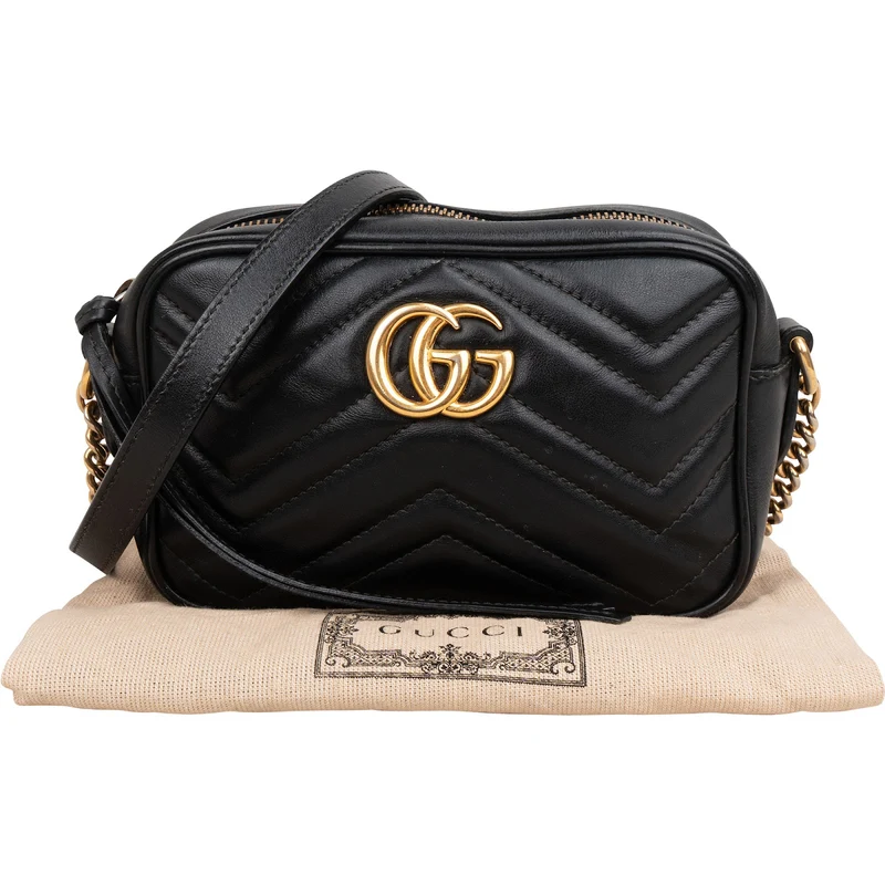 Gucci Chevron Matelassé Leather GG Marmont Mini Camera Crossbody Bag