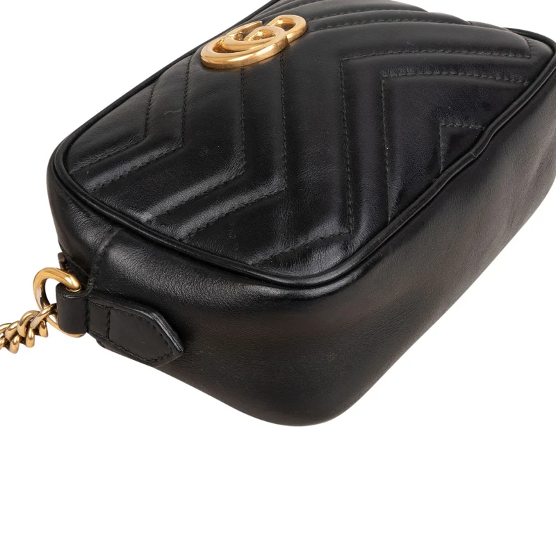 Gucci Chevron Matelassé Leather GG Marmont Mini Camera Crossbody Bag