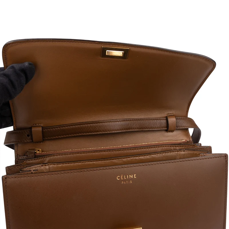 Celine Classic Brown Boxcalf Leather Medium Boc Crossbody Bag