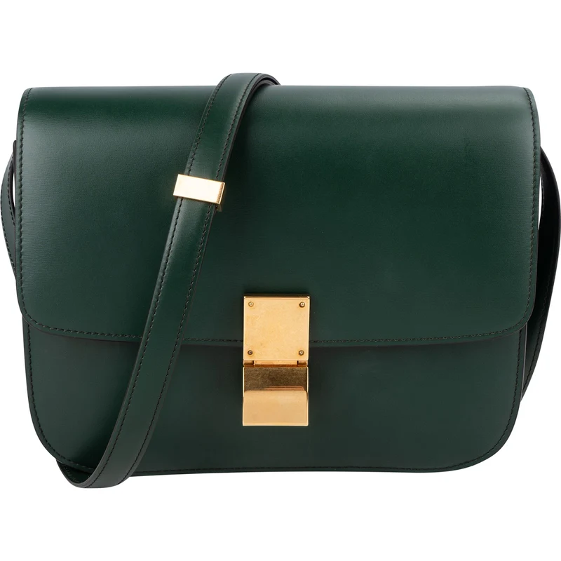 Celine Classic Dark Green Boxcalf Leather Medium Box Crossbody Bag