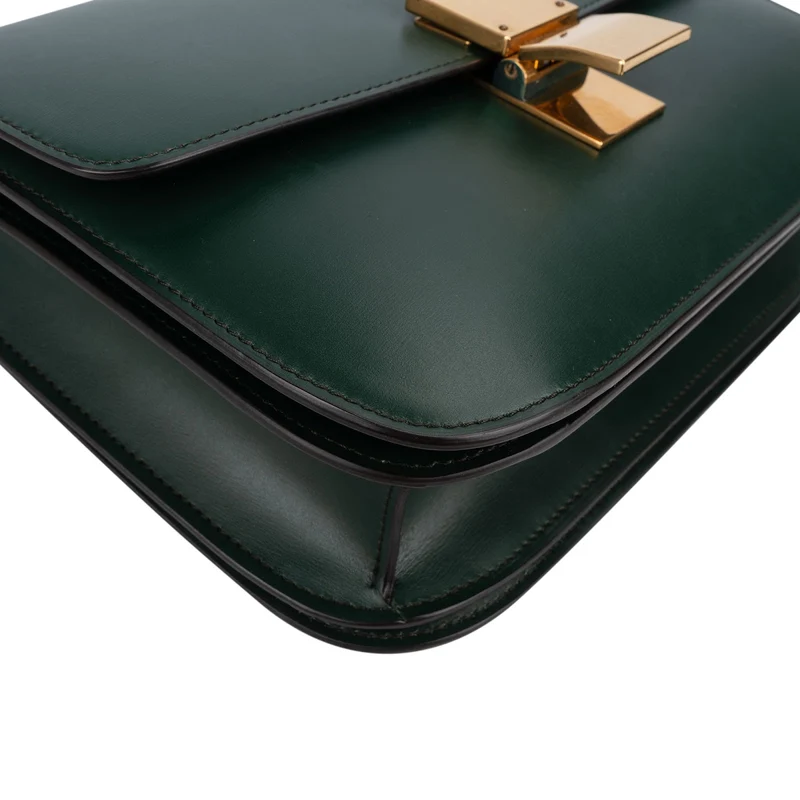 Celine Classic Dark Green Boxcalf Leather Medium Box Crossbody Bag